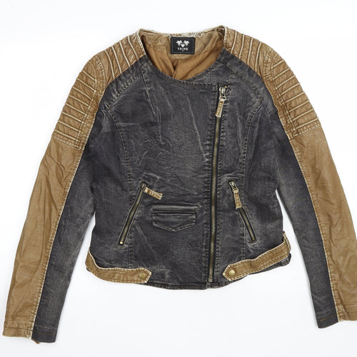 Frime Womens Grey Biker Jacket Size XL Zip - Assymetric