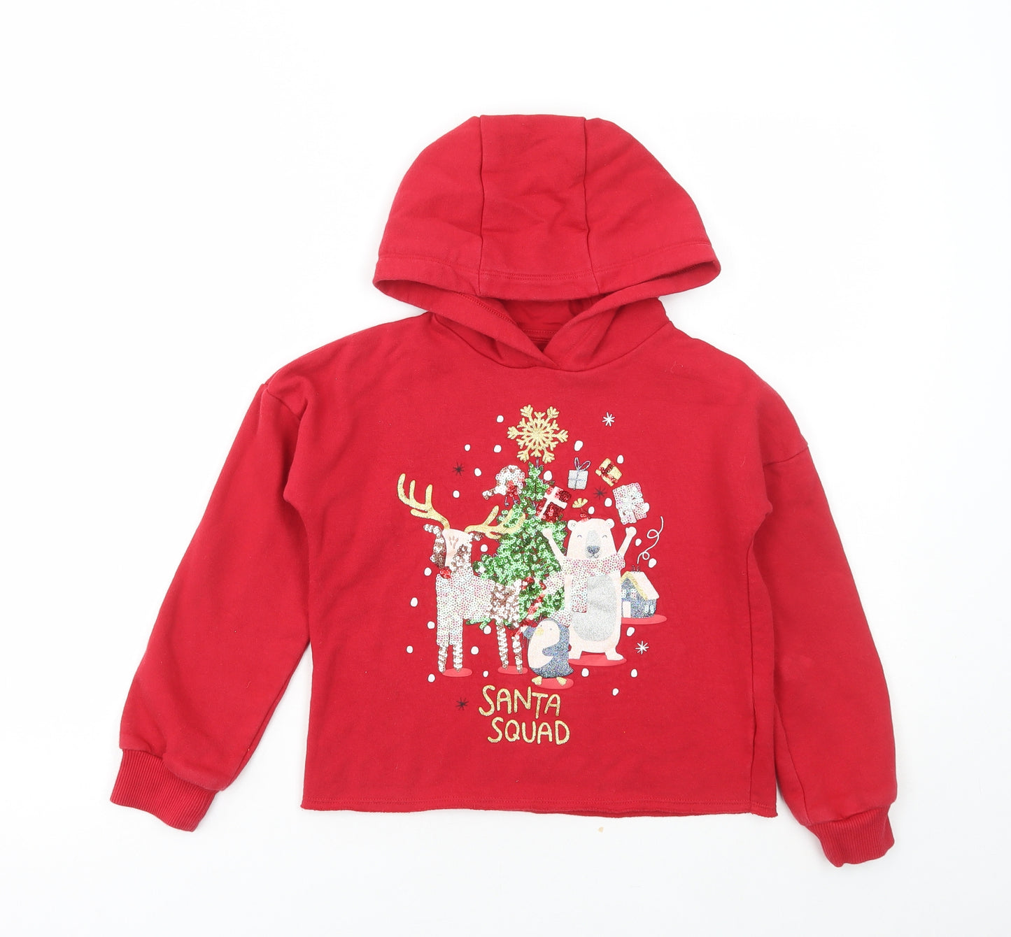 F&F Girls Red Cotton Pullover Hoodie Size 8-9 Years Pullover - Christmas