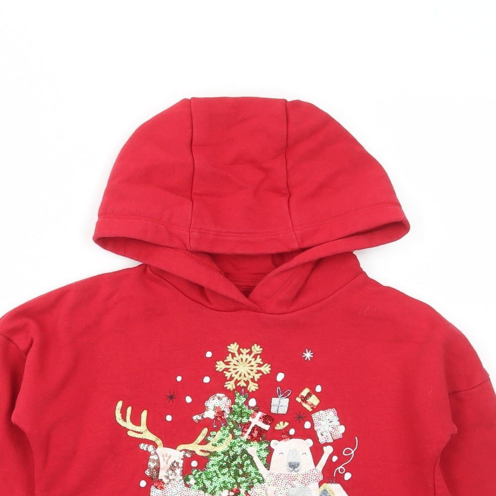 F&F Girls Red Cotton Pullover Hoodie Size 8-9 Years Pullover - Christmas