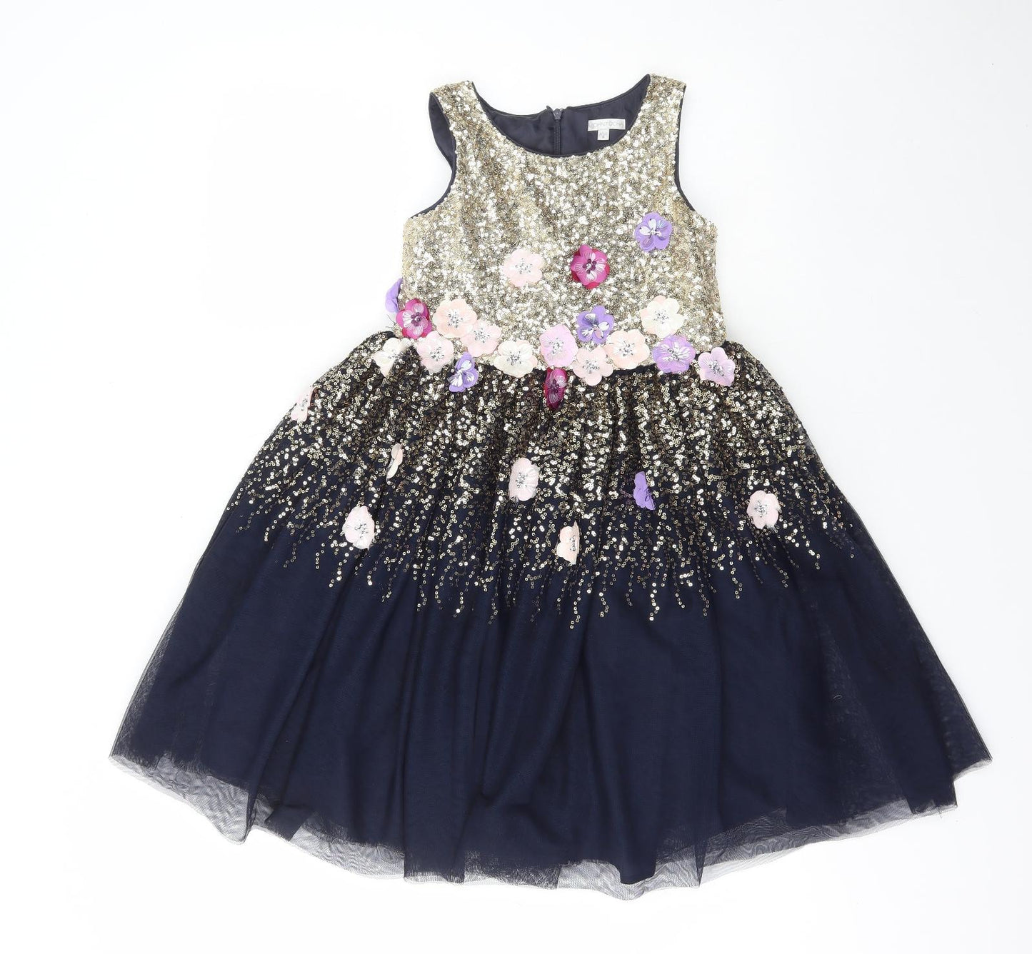 RJR.John Rocha Girls Gold Floral Polyester Ball Gown Size 8 Years Round Neck Zip