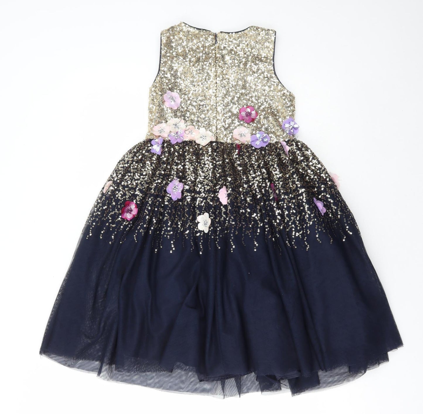 RJR.John Rocha Girls Gold Floral Polyester Ball Gown Size 8 Years Round Neck Zip