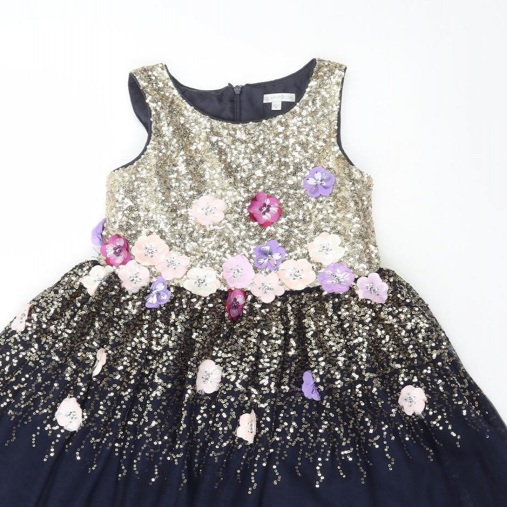 RJR.John Rocha Girls Gold Floral Polyester Ball Gown Size 8 Years Round Neck Zip