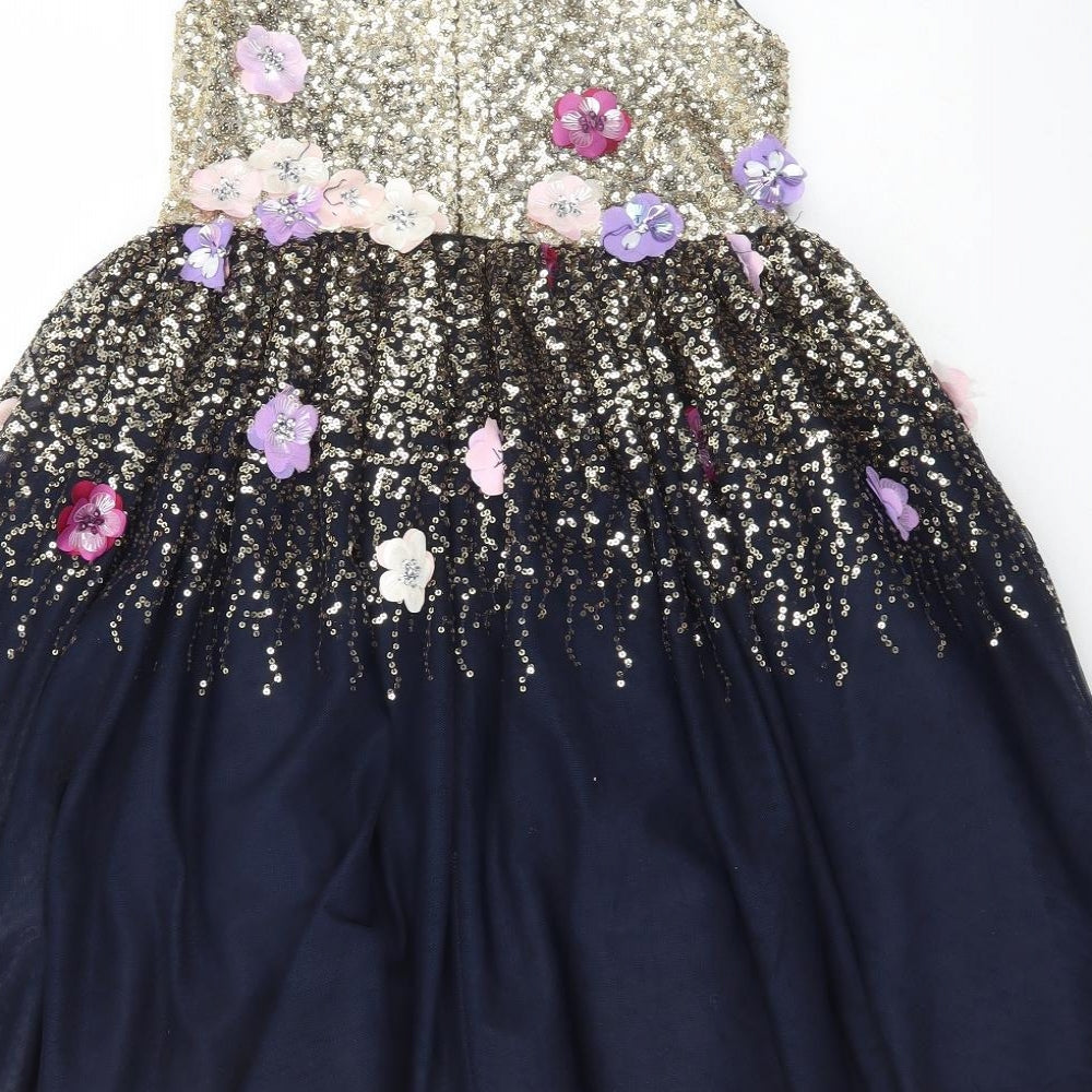 RJR.John Rocha Girls Gold Floral Polyester Ball Gown Size 8 Years Round Neck Zip