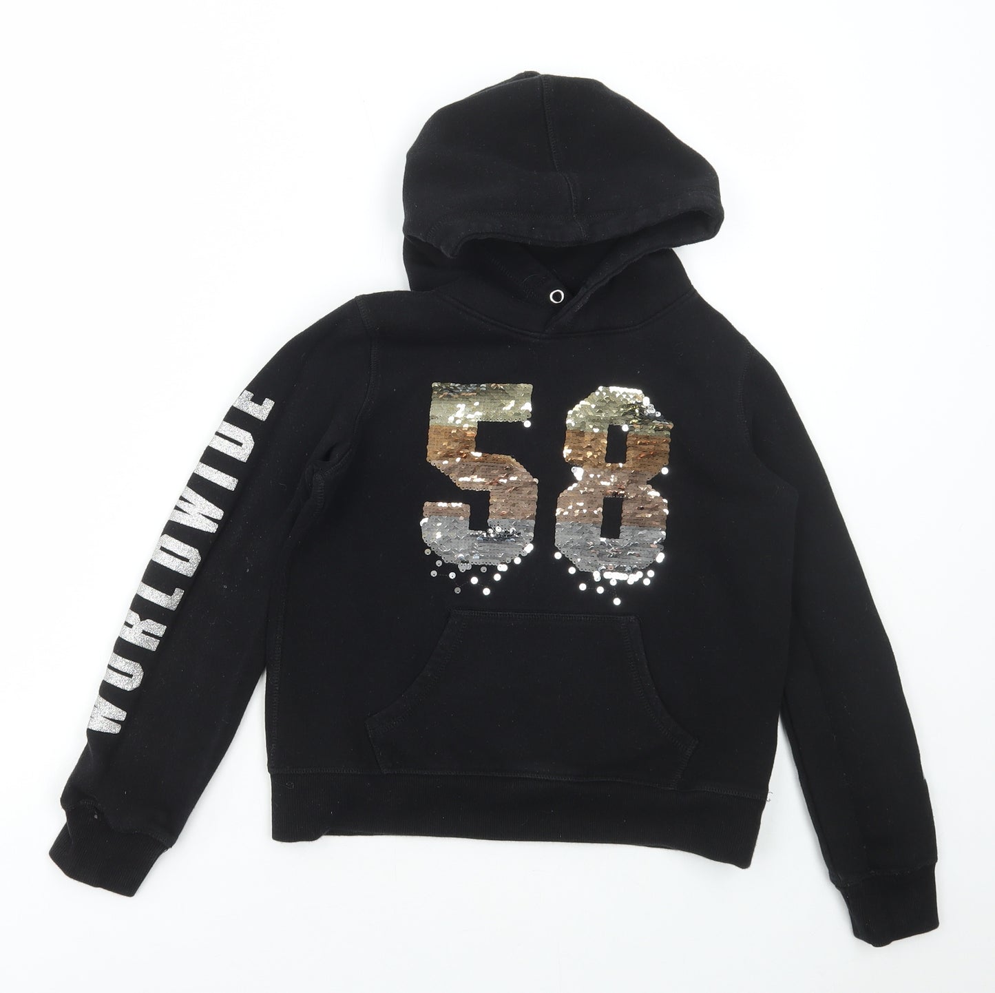 H&M Girls Black Cotton Pullover Hoodie Size 11-12 Years Pullover - 58