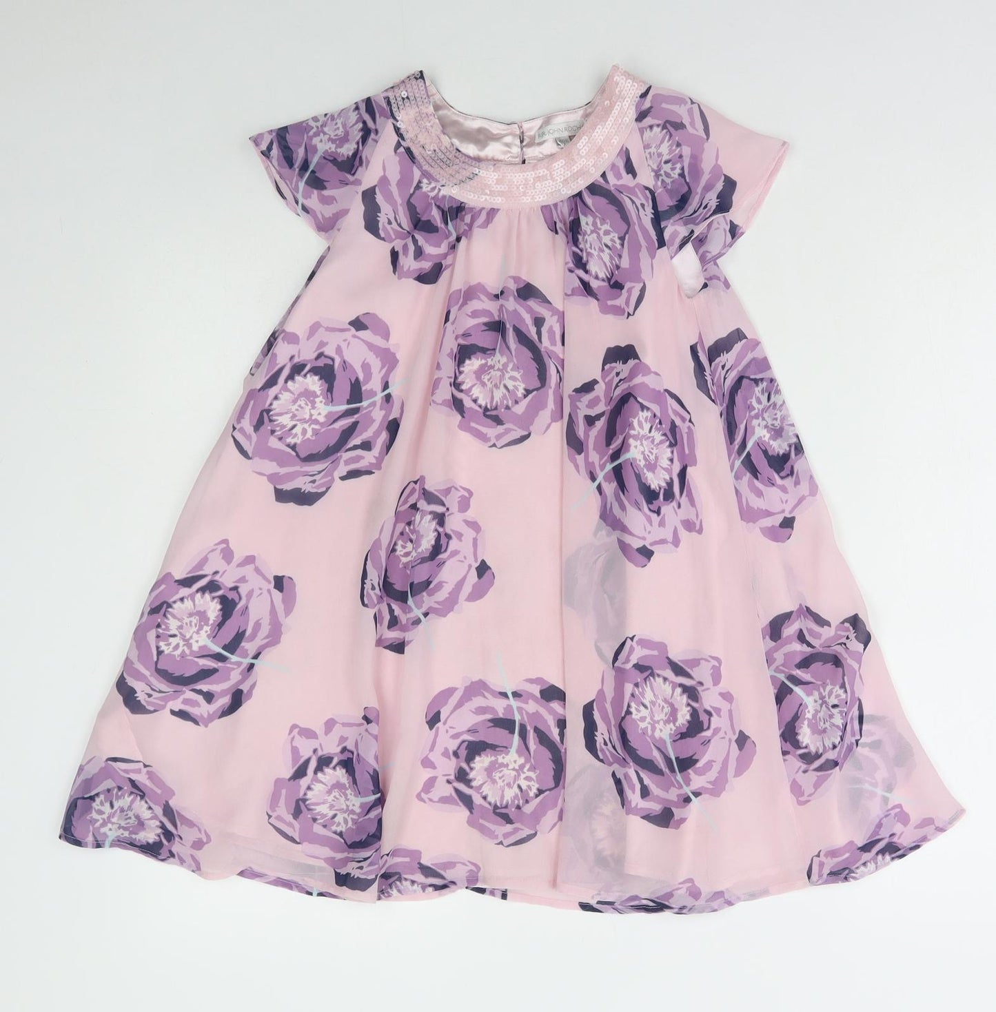 Debenhams Girls Pink Floral Polyester A-Line Size 7 Years Round Neck Button