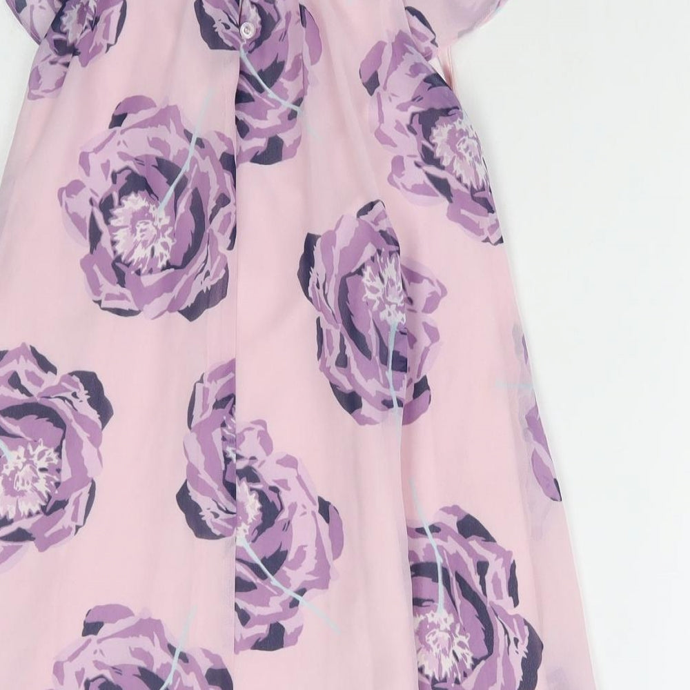 Debenhams Girls Pink Floral Polyester A-Line Size 7 Years Round Neck Button