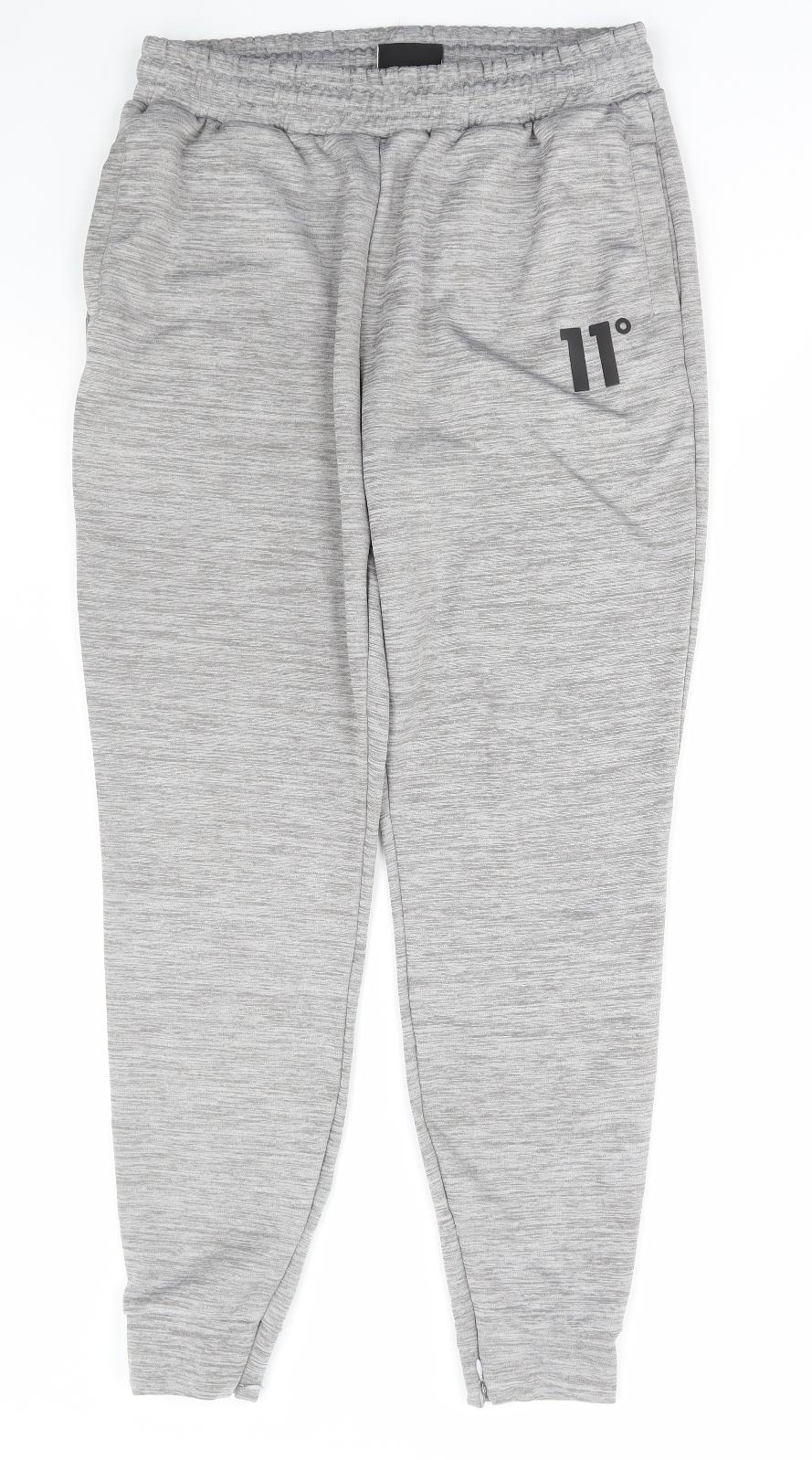 11 degrees Mens Grey Polyester Jogger Trousers Size M L29 in Regular Drawstring