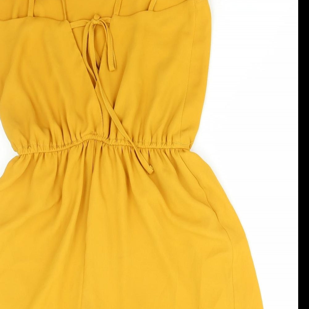 Love Womens Yellow Polyester Playsuit One-Piece Size S Tie