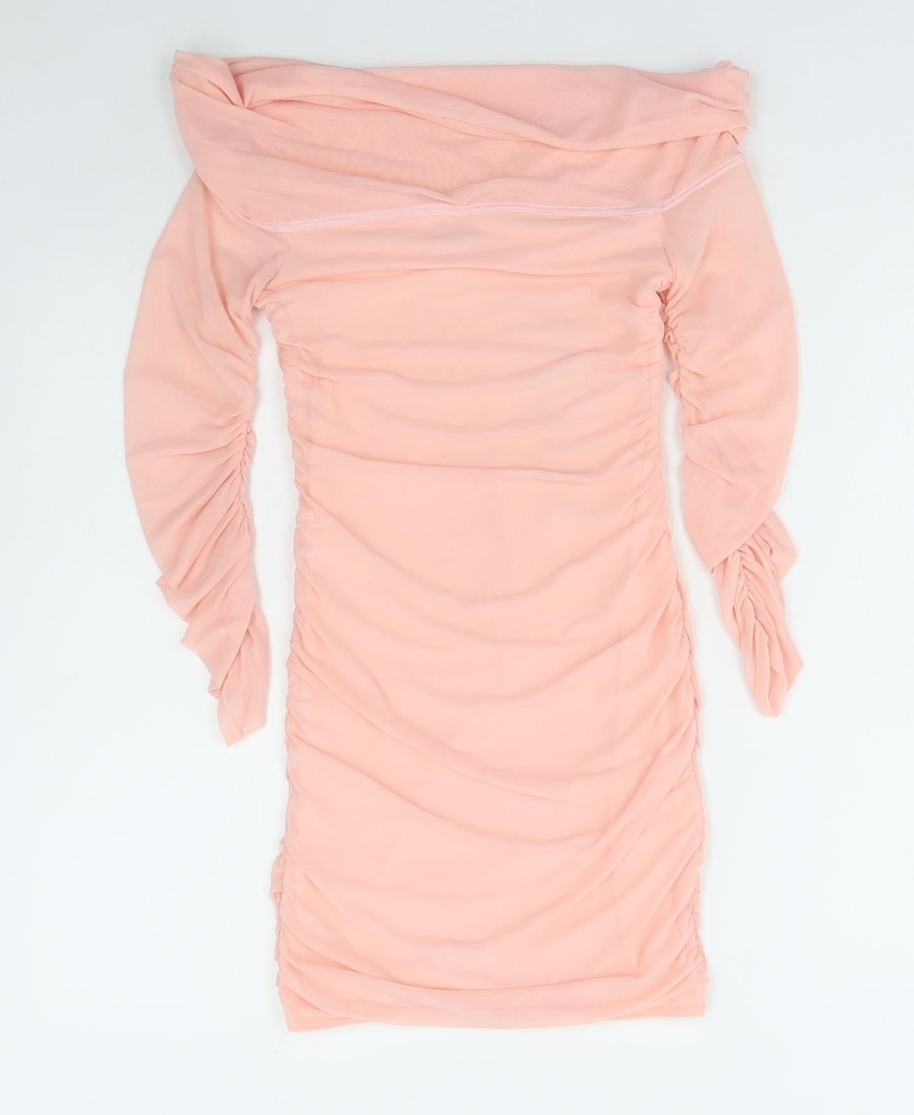 Oh Polly Womens Pink Nylon Bodycon Size 8 Off the Shoulder Pullover