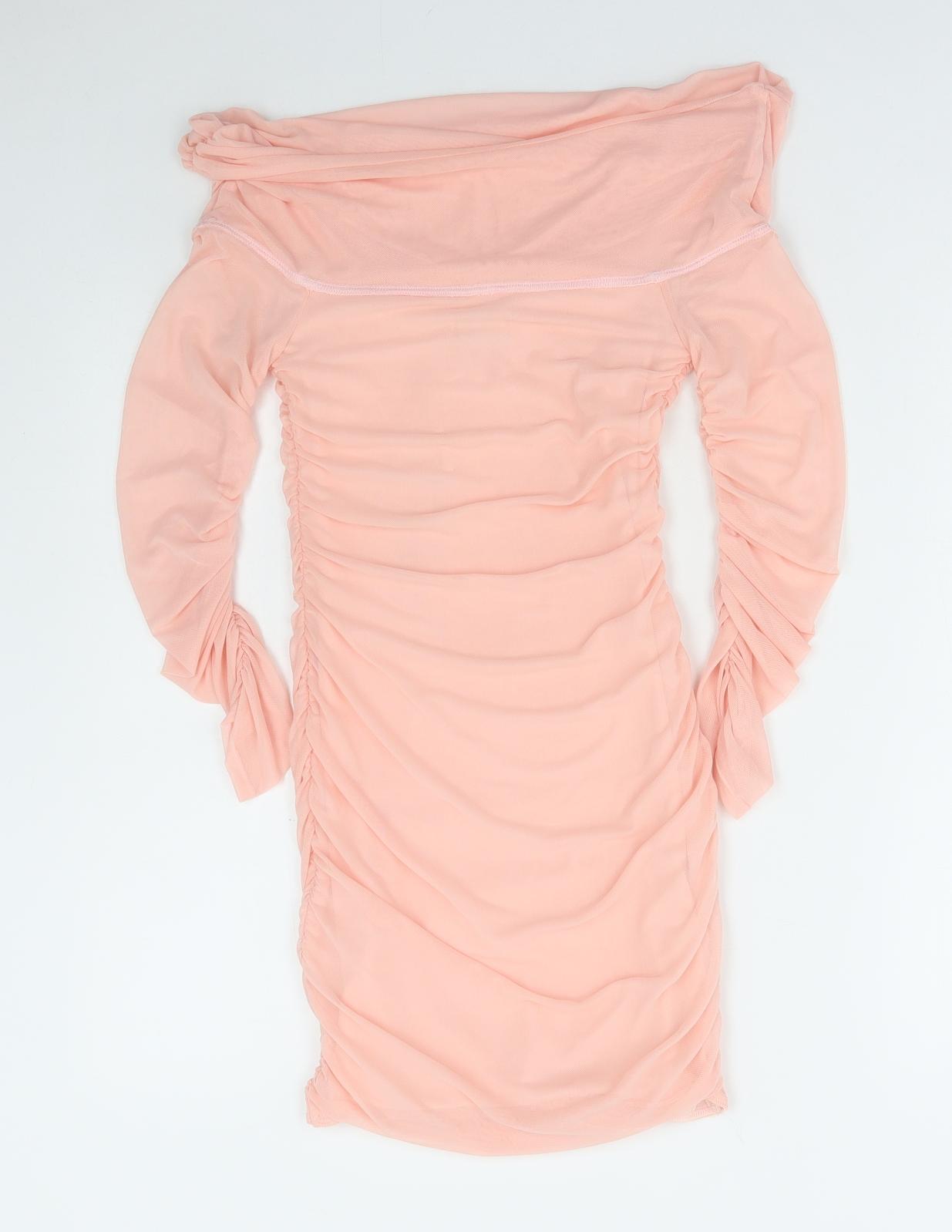 Oh Polly Womens Pink Nylon Bodycon Size 8 Off the Shoulder Pullover