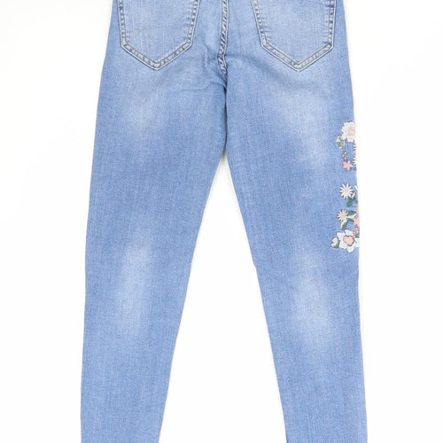 Miss Selfridge Womens Blue Floral Cotton Skinny Jeans Size 6 L32 in Regular Zip