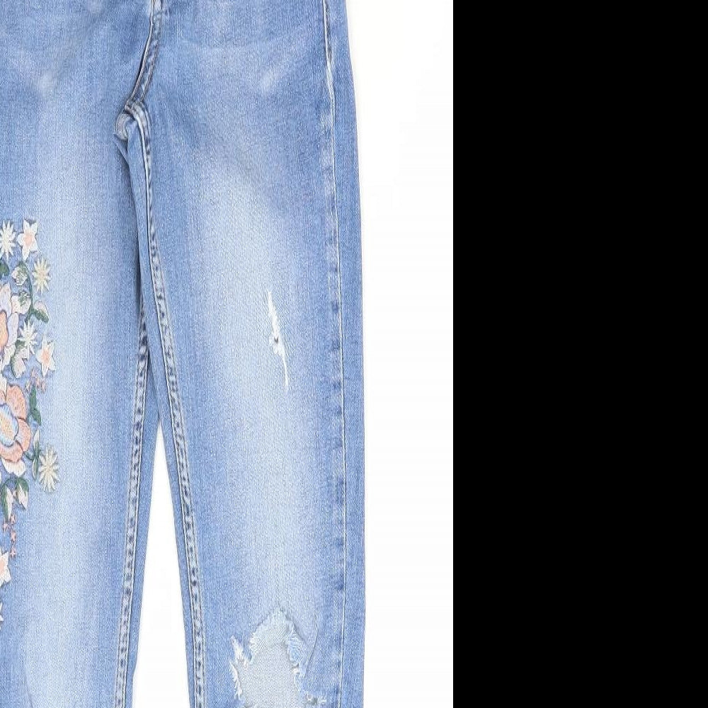 Miss Selfridge Womens Blue Floral Cotton Skinny Jeans Size 6 L32 in Regular Zip