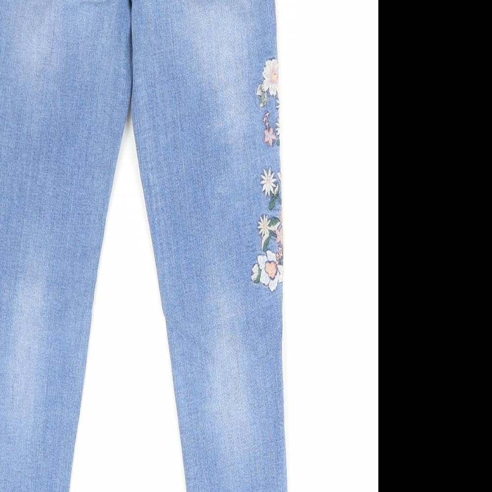 Miss Selfridge Womens Blue Floral Cotton Skinny Jeans Size 6 L32 in Regular Zip