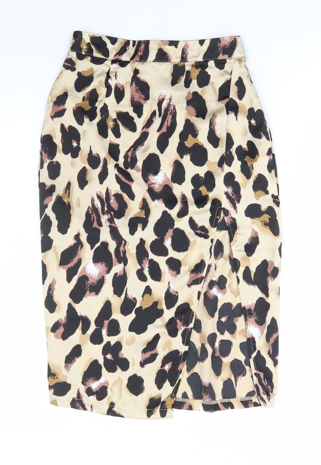 I SAW IT FIRST Womens Brown Animal Print Cotton Straight & Pencil Skirt Size 8 Zip - Leopard Print