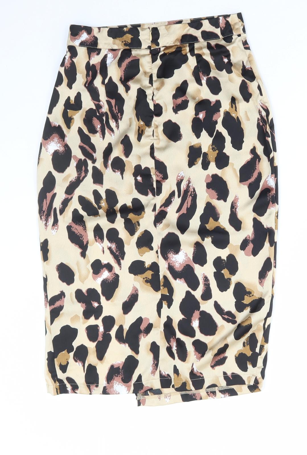 I SAW IT FIRST Womens Brown Animal Print Cotton Straight & Pencil Skirt Size 8 Zip - Leopard Print