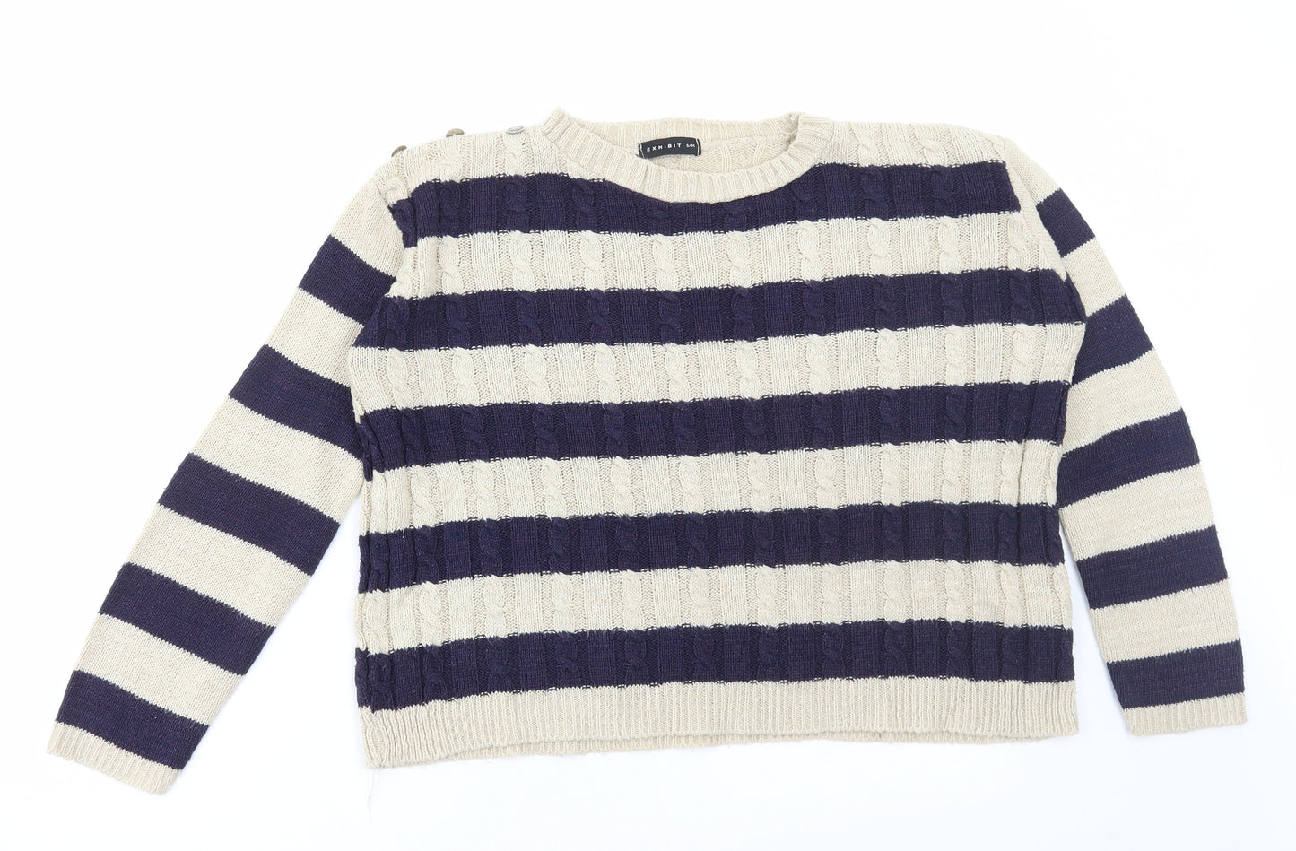 Exhibit Womens Multicoloured Round Neck Striped Acrylic Pullover Jumper Size S