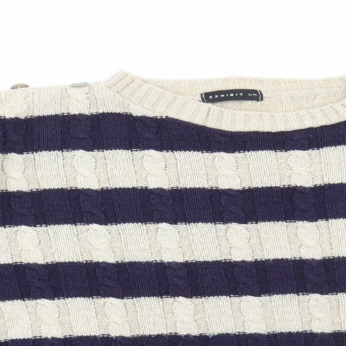 Exhibit Womens Multicoloured Round Neck Striped Acrylic Pullover Jumper Size S