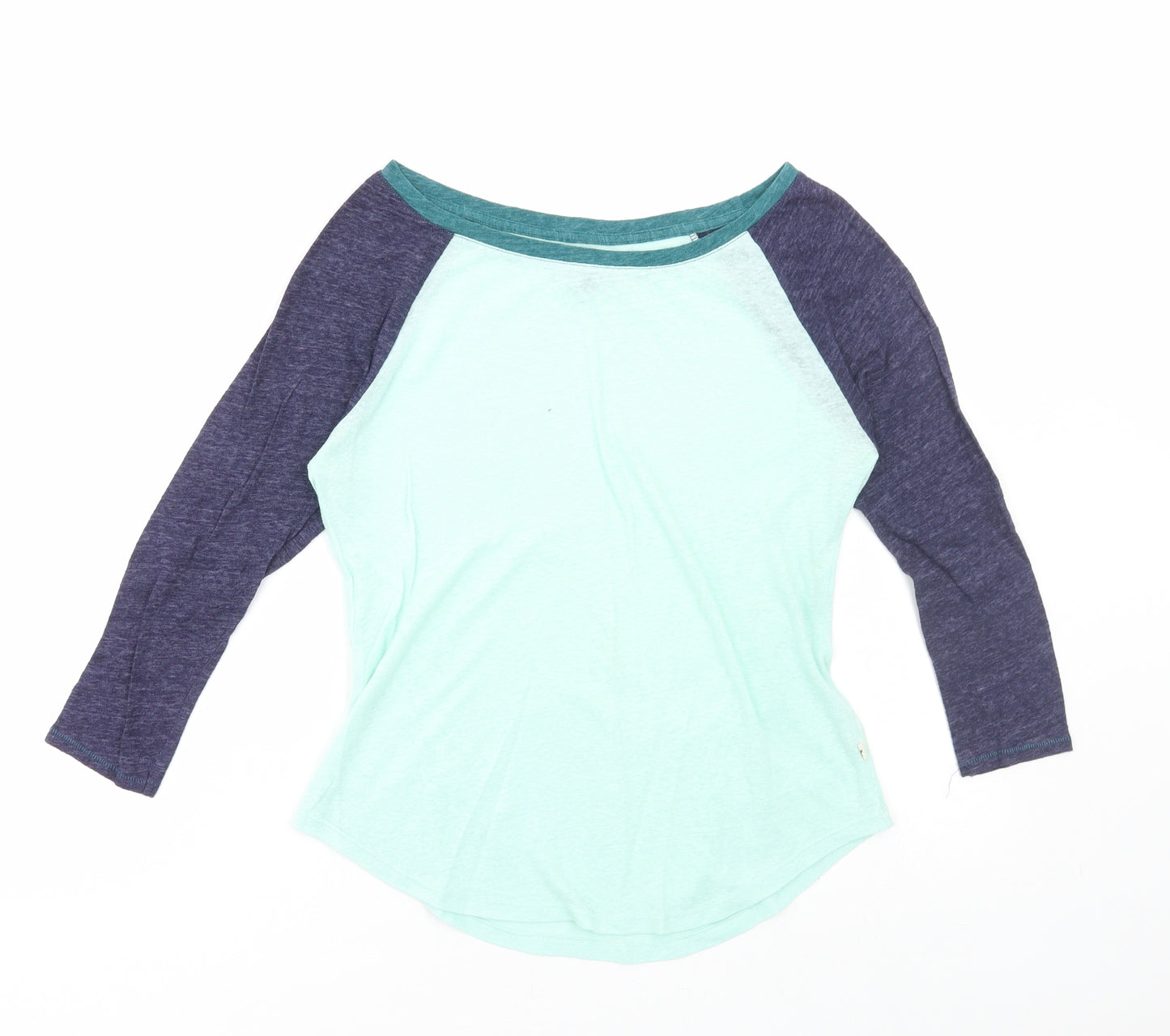 American Eagle Womens Blue Colourblock Cotton Basic T-Shirt Size XS Scoop Neck