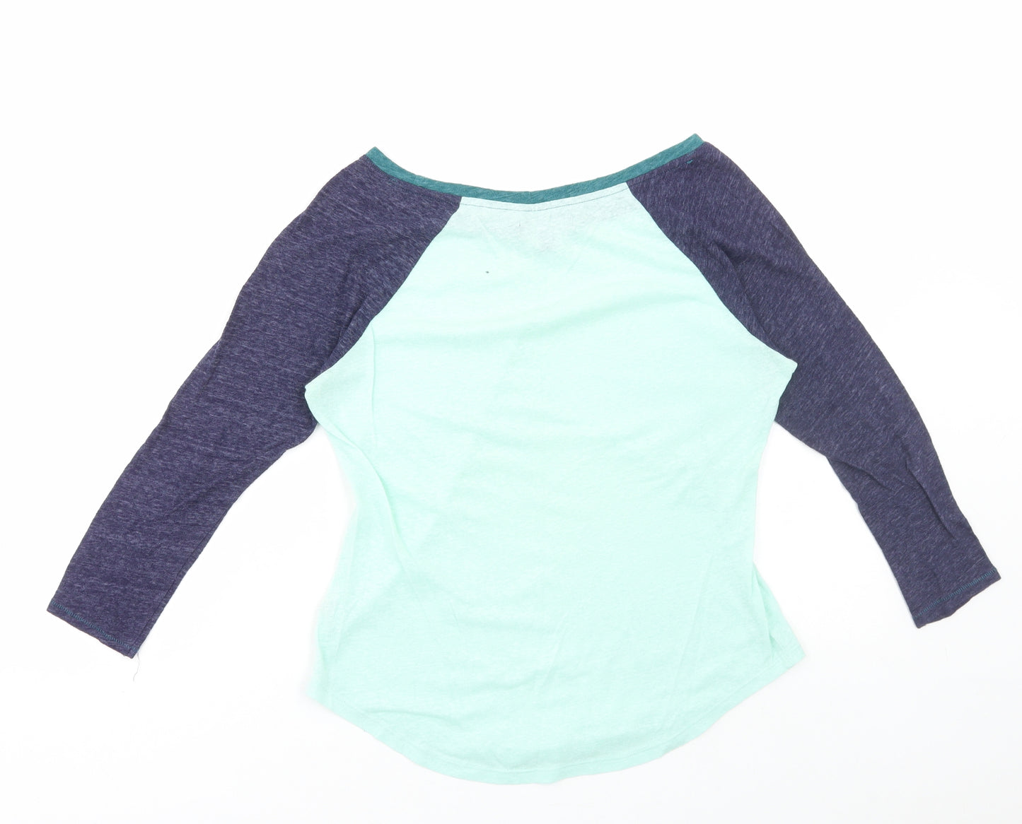 American Eagle Womens Blue Colourblock Cotton Basic T-Shirt Size XS Scoop Neck