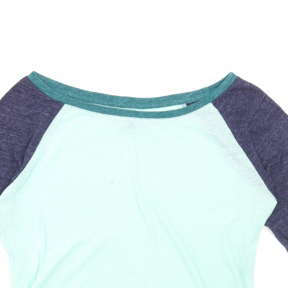 American Eagle Womens Blue Colourblock Cotton Basic T-Shirt Size XS Scoop Neck