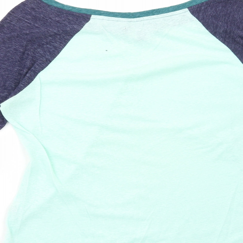 American Eagle Womens Blue Colourblock Cotton Basic T-Shirt Size XS Scoop Neck