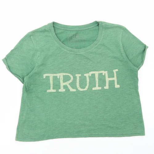 River Island Womens Green Cotton Cropped T-Shirt Size 8 Round Neck - Truth Dare