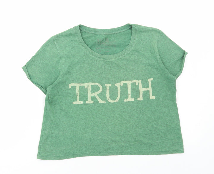 River Island Womens Green Cotton Cropped T-Shirt Size 8 Round Neck - Truth Dare