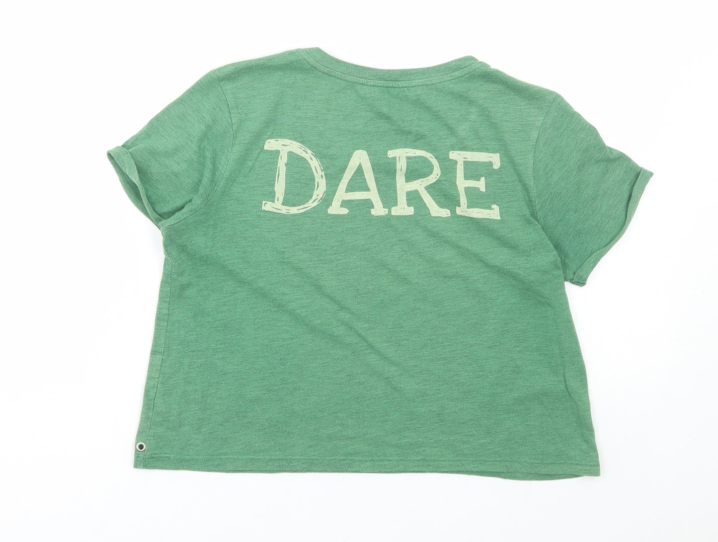 River Island Womens Green Cotton Cropped T-Shirt Size 8 Round Neck - Truth Dare