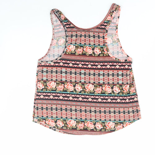 La Hearts Womens Multicoloured Floral Polyester Basic Tank Size XS Scoop Neck