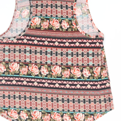 La Hearts Womens Multicoloured Floral Polyester Basic Tank Size XS Scoop Neck