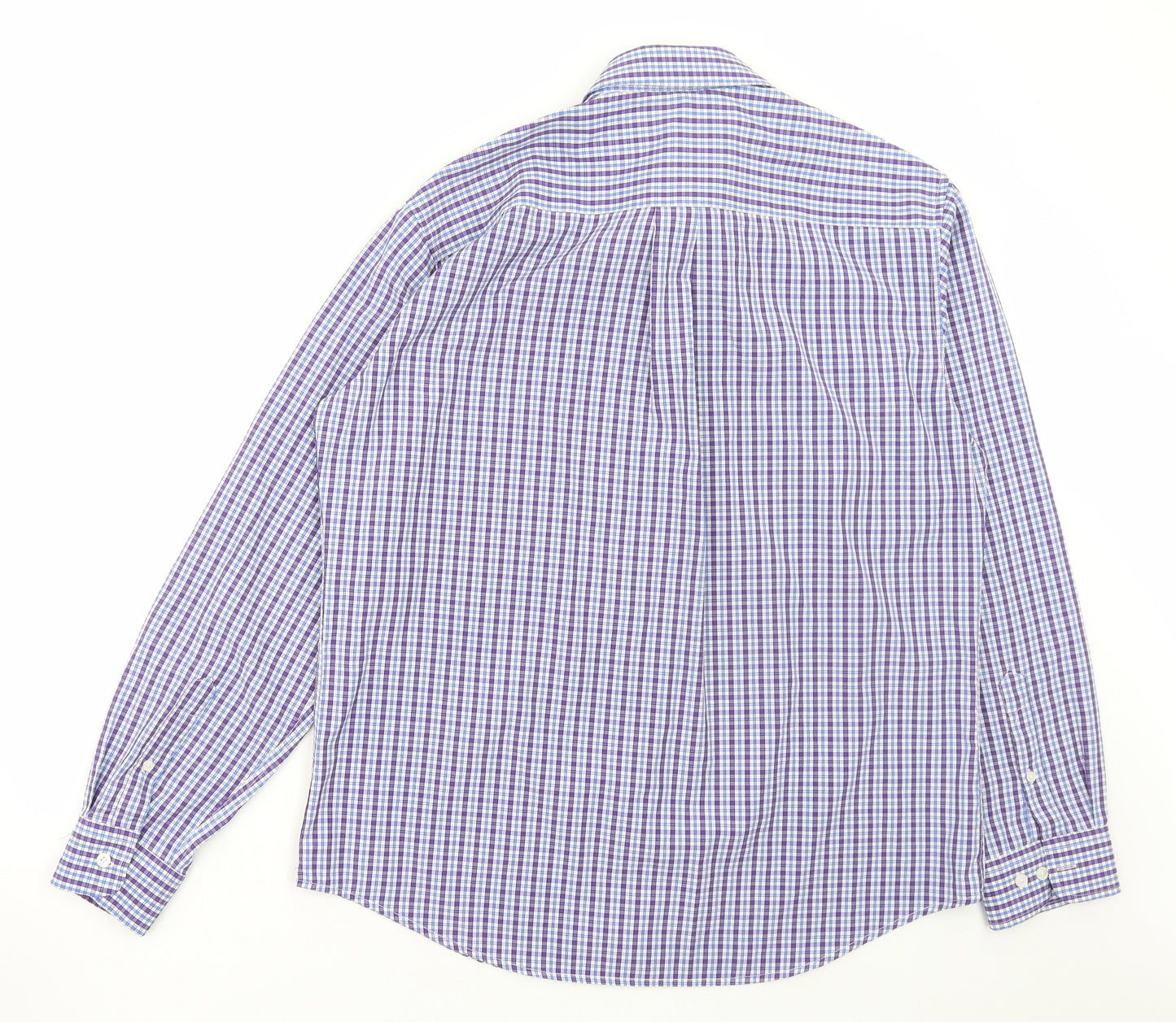 Cargo Quay Mens Blue Check Polyester Dress Shirt Size L Collared Button