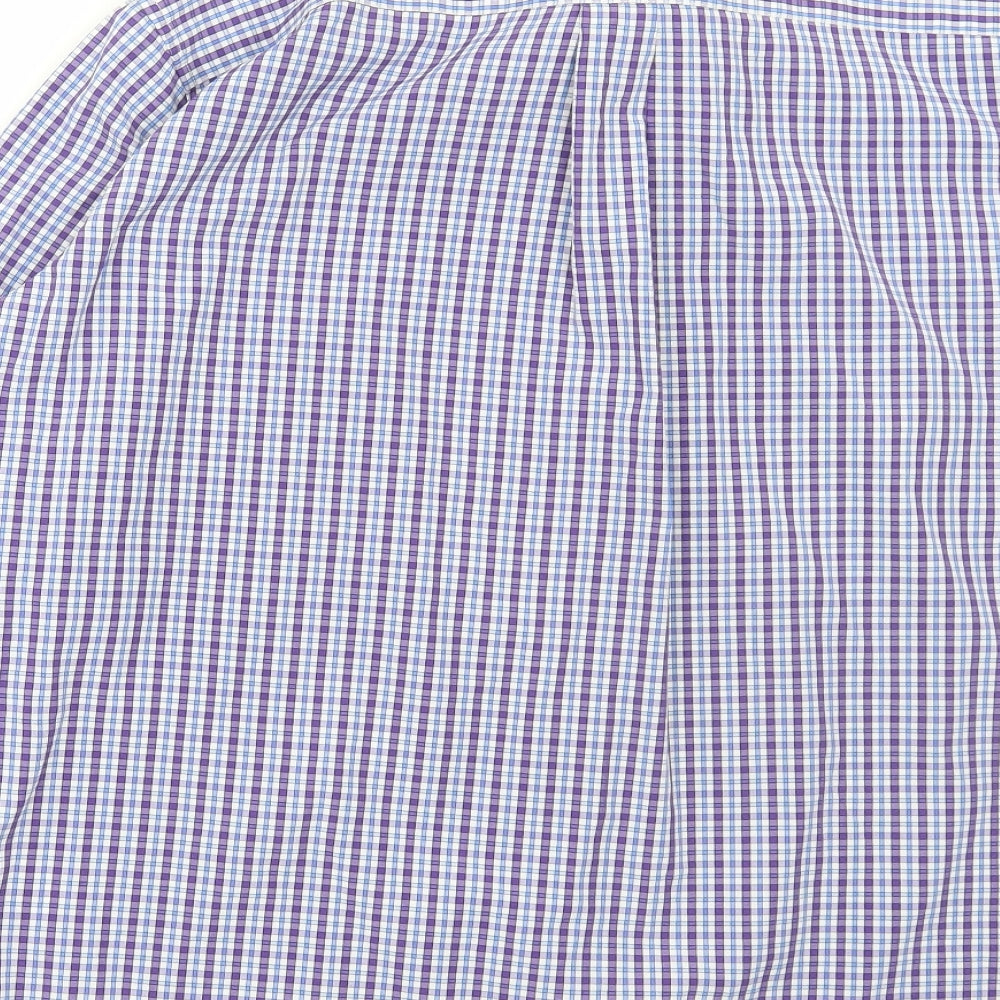 Cargo Quay Mens Blue Check Polyester Dress Shirt Size L Collared Button