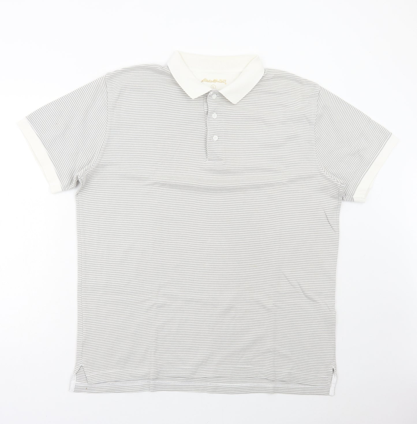 Eddie Bauer Womens Grey Striped Cotton Basic Polo Size L Collared