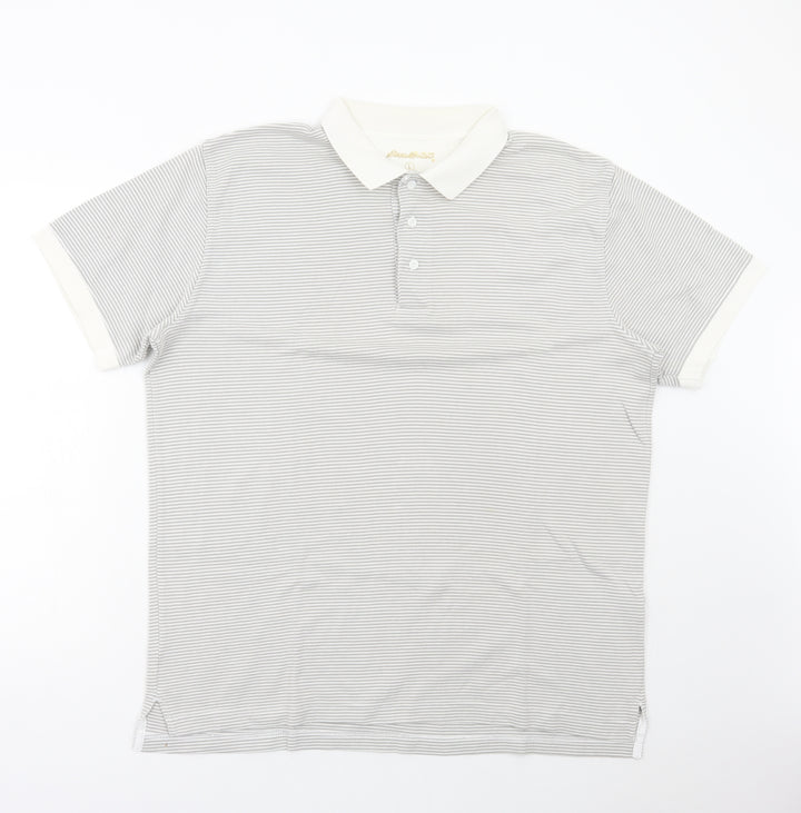 Eddie Bauer Womens Grey Striped Cotton Basic Polo Size L Collared