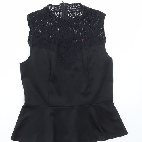 Only Womens Black Polyester Basic Blouse Size 14 Round Neck - Lace Detail, Peplum