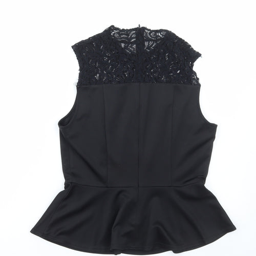 Only Womens Black Polyester Basic Blouse Size 14 Round Neck - Lace Detail, Peplum