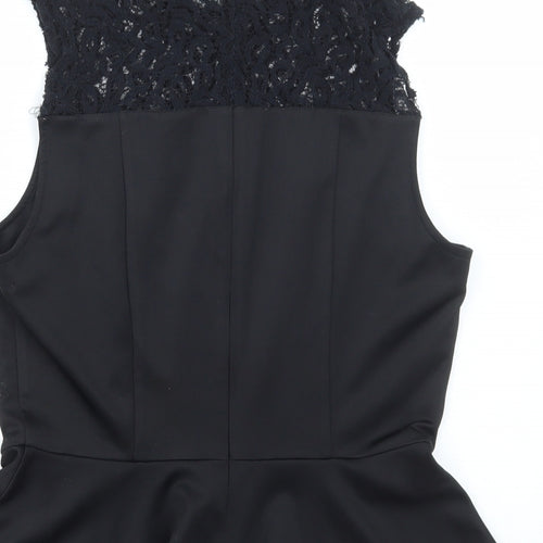 Only Womens Black Polyester Basic Blouse Size 14 Round Neck - Lace Detail, Peplum