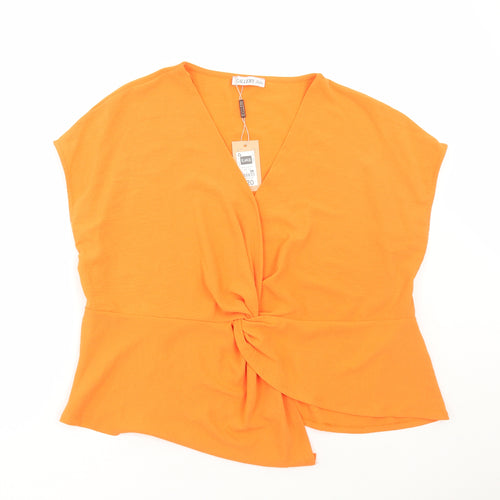 Gallery Womens Orange Polyester Basic Blouse Size XL V-Neck - Peplum