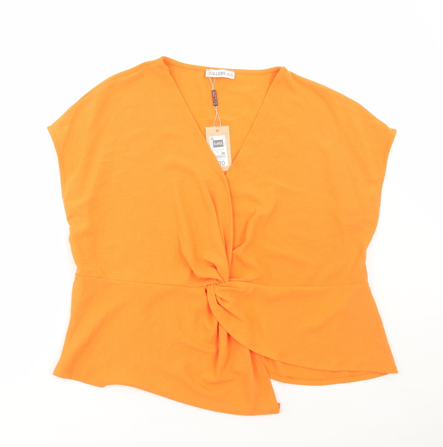 Gallery Womens Orange Polyester Basic Blouse Size XL V-Neck - Peplum