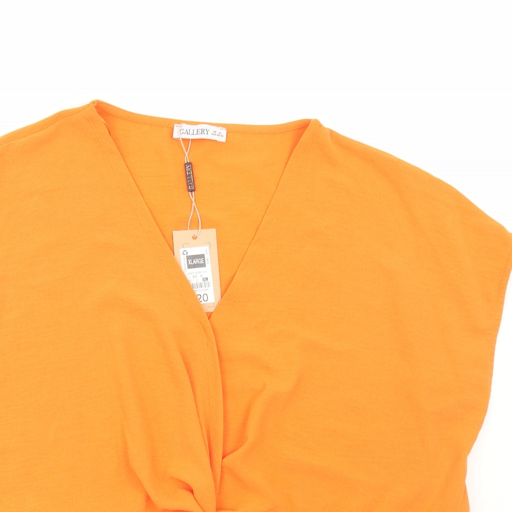 Gallery Womens Orange Polyester Basic Blouse Size XL V-Neck - Peplum
