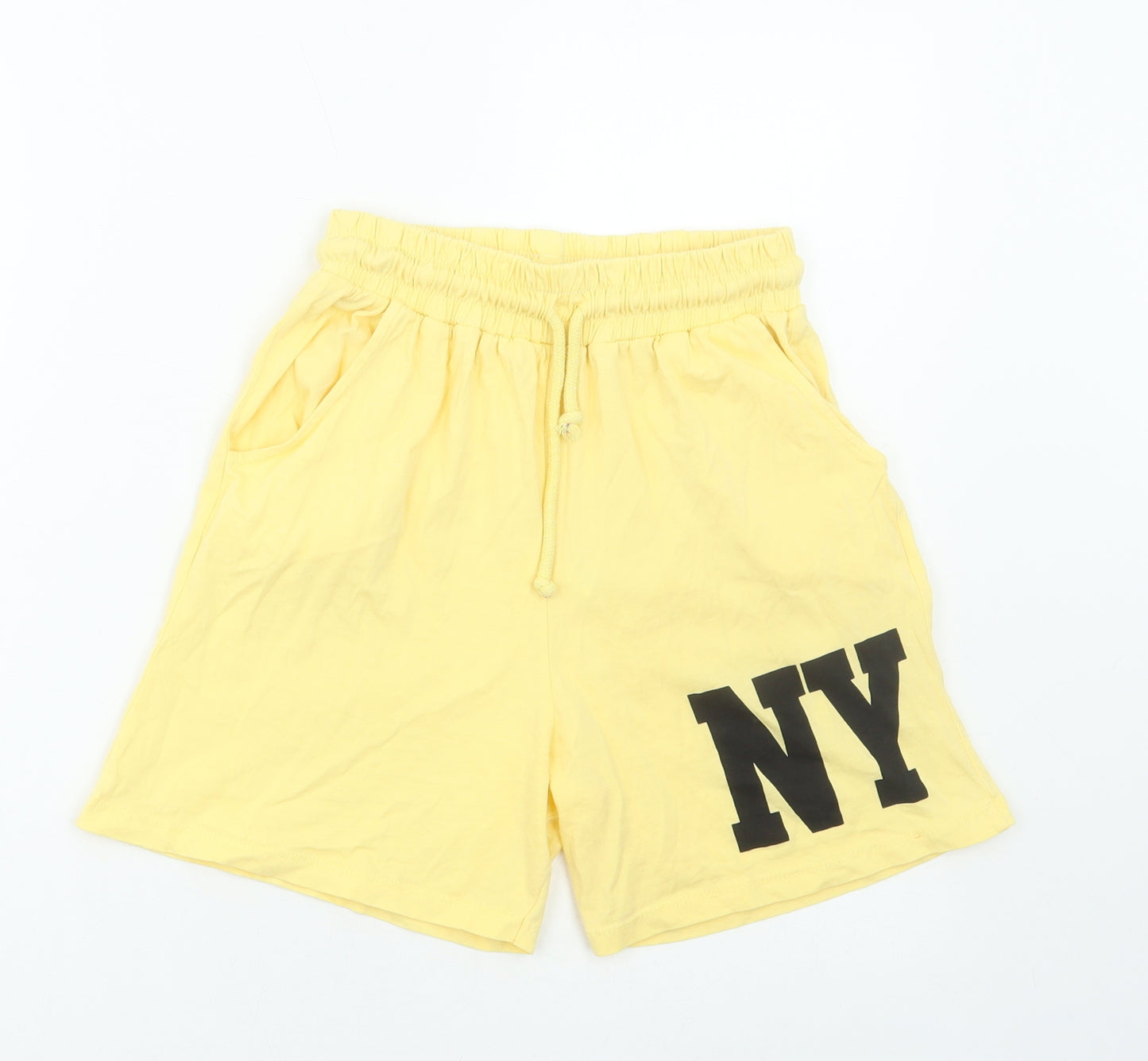 Enjoy Womens Yellow Cotton Sweat Shorts Size S L4 in Regular Pull On - NY