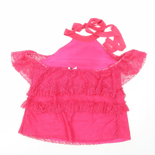 Golden Days Womens Pink Polyester Basic Blouse Size M Halter - Lace Detail