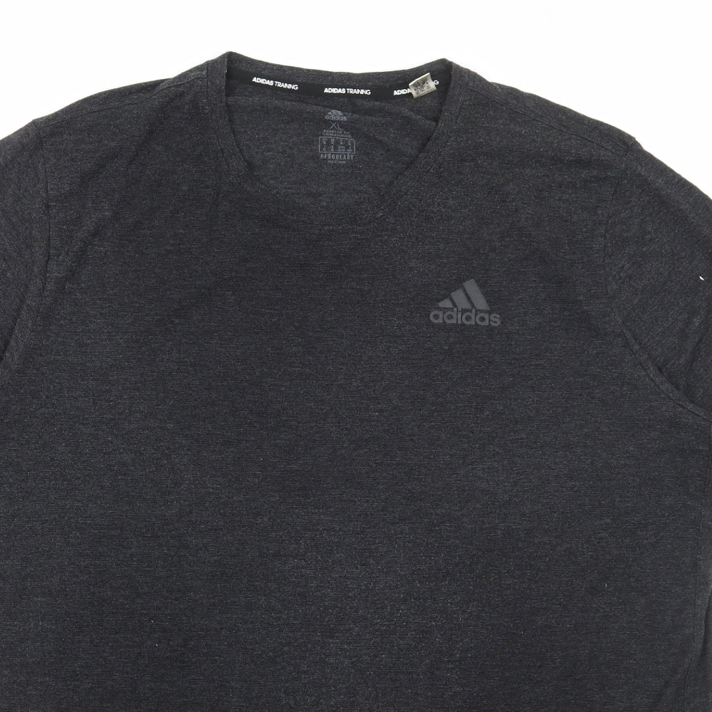 adidas Mens Grey Polyester T-Shirt Size XL Round Neck
