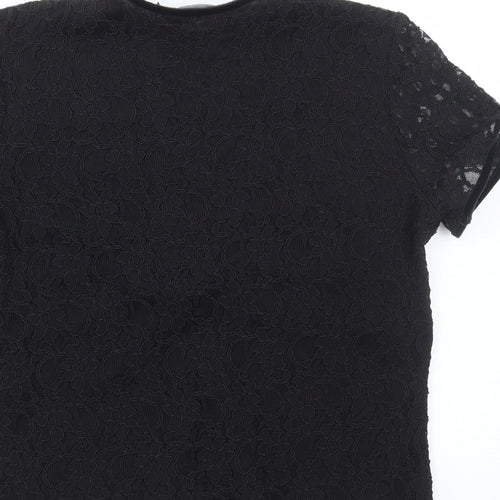 Aria Womens Black Floral Polyester Basic Blouse Size 14 V-Neck