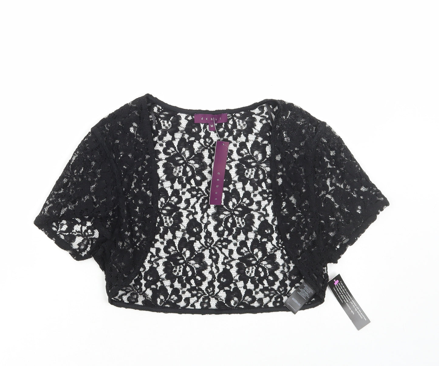 Debut Womens Black V-Neck Cotton Cardigan Jumper Size M