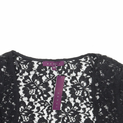Debut Womens Black V-Neck Cotton Cardigan Jumper Size M