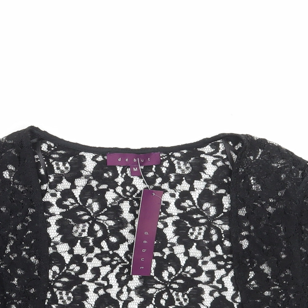 Debut Womens Black V-Neck Cotton Cardigan Jumper Size M