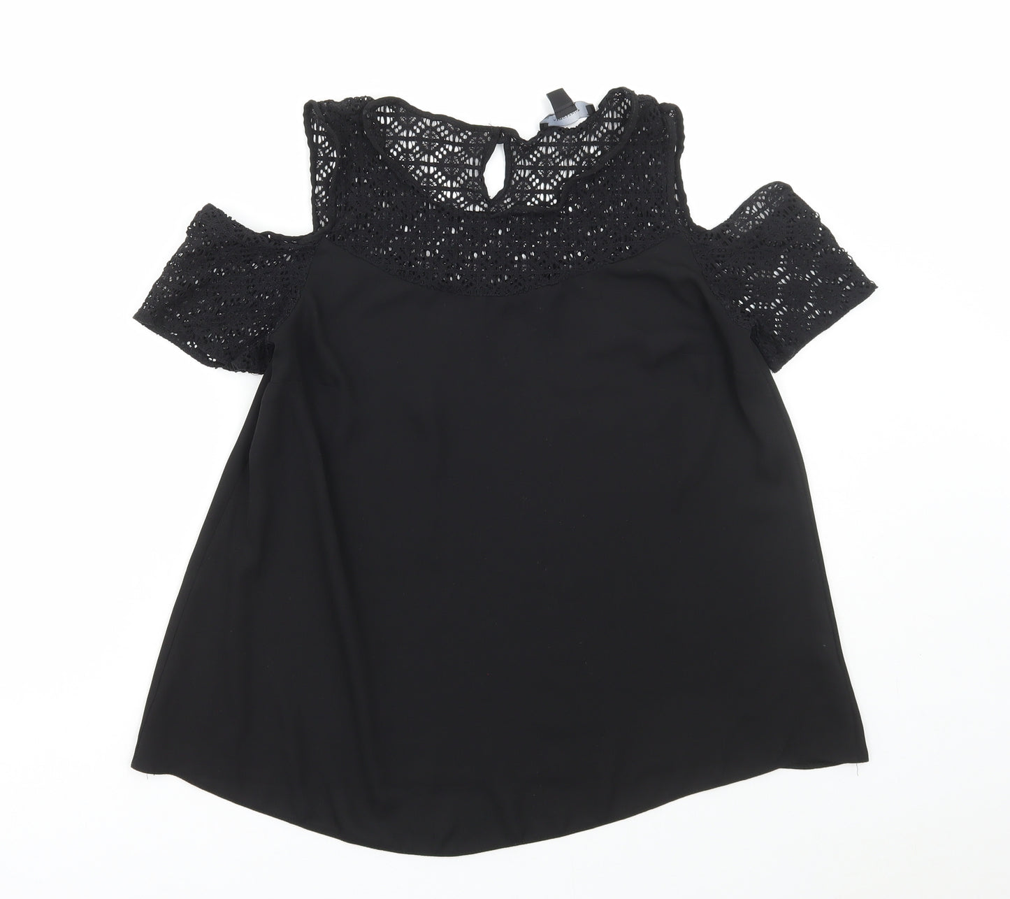 Atmosphere Womens Black Polyester Basic Blouse Size 10 Round Neck - Lace Detail