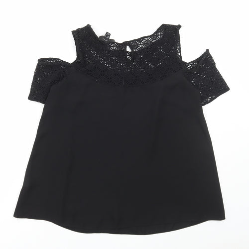 Atmosphere Womens Black Polyester Basic Blouse Size 10 Round Neck - Lace Detail