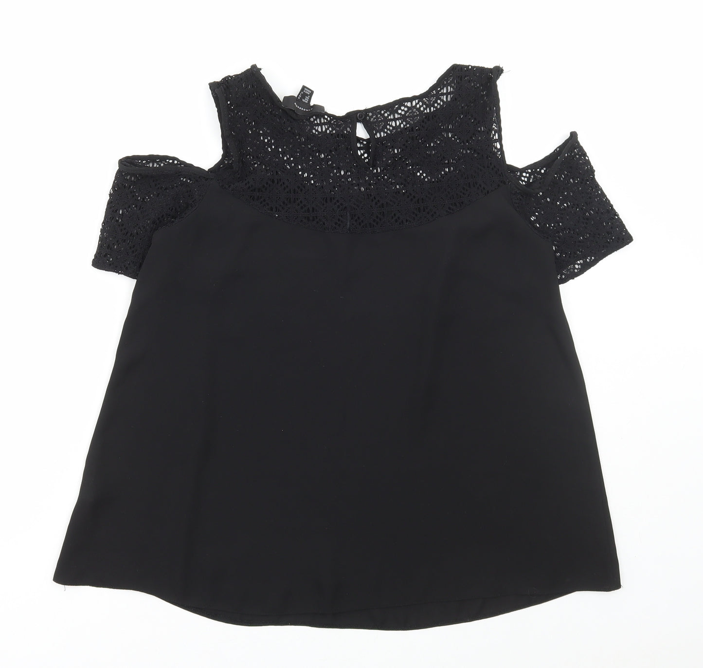 Atmosphere Womens Black Polyester Basic Blouse Size 10 Round Neck - Lace Detail
